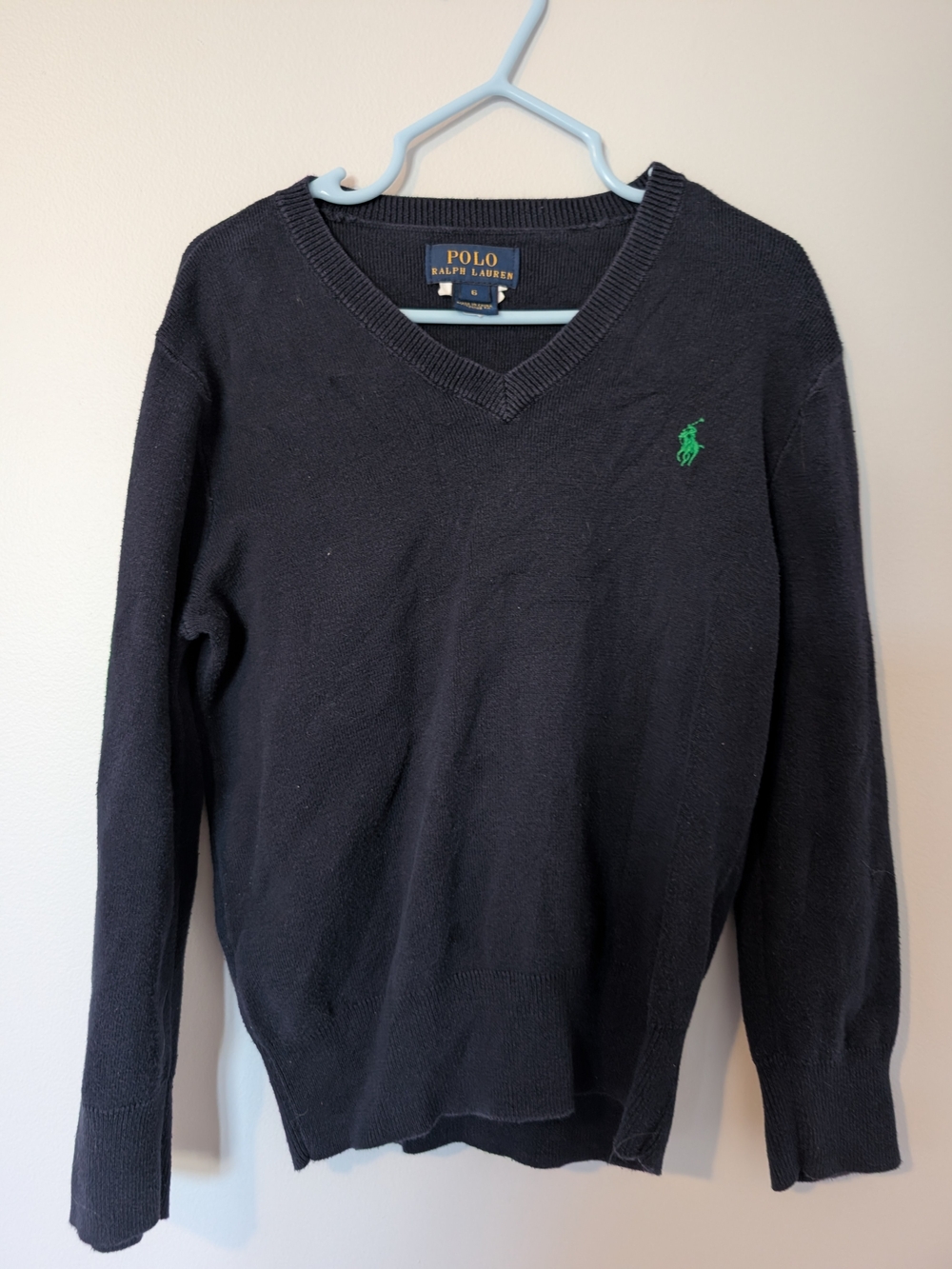 Polo by Ralph Lauren Men’s Black V-Neck Sweater with Green Pony